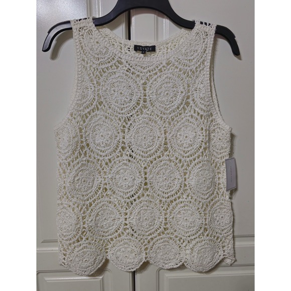 1.STATE Antique White Crochet Medallion Tank Top Scalloped Hem Size Small NWT - Picture 3 of 7